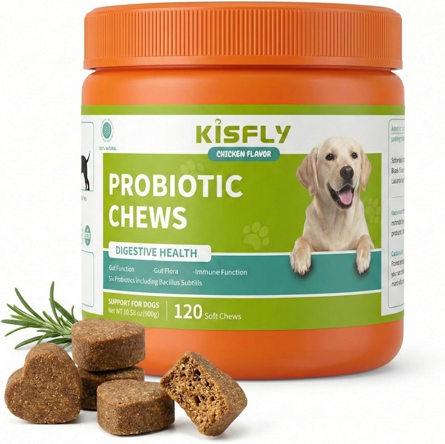 KISFLY Probiotic Chews for Dogs – Chicken Flavor, 120 Soft Chews, Digestive Health Support