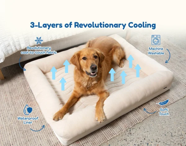 Best cooling dog bed for a large dog with bolstered sides and arctic sand color